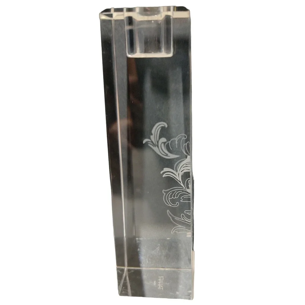 Tahari Home Crystal Candlestick Holder Floral‎ Etched Elegant Sleek 6 in